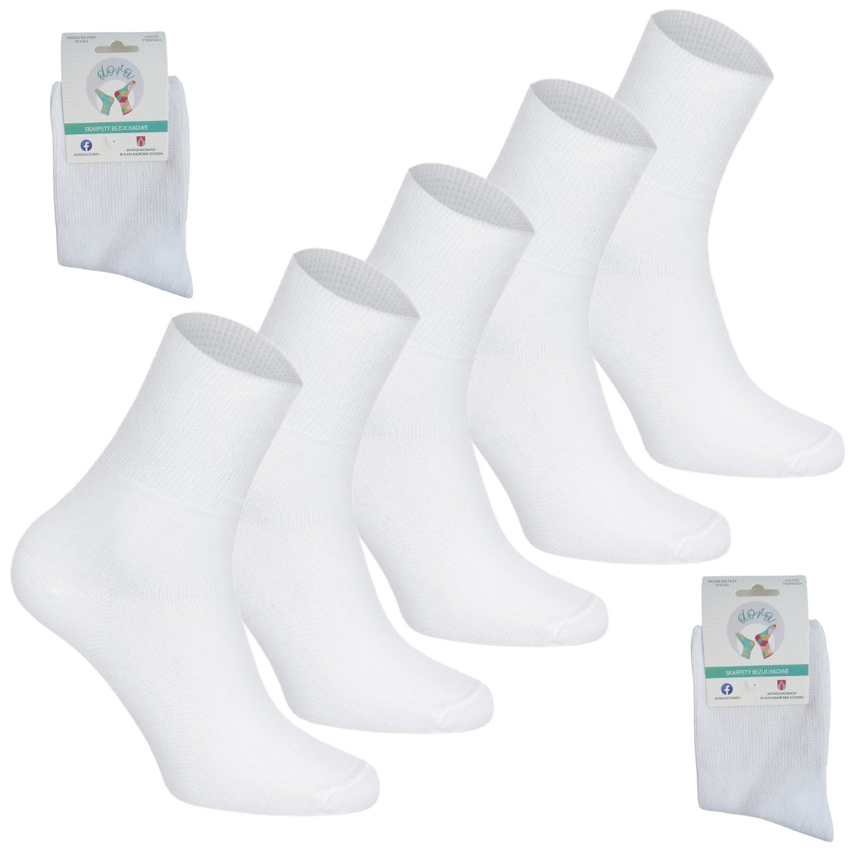 5x SARPETY BEZUCISKOWE BIAŁE POLSKI PRODUCENT DORASOCKS,MEDICAL 44-46