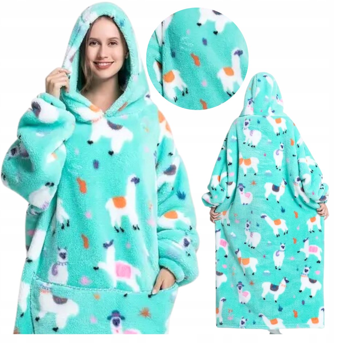 KOCOBLUZA CIEPŁA ciepły KOC BLUZA Oversize długa 3w1 XXL FUTRZAK puszysta