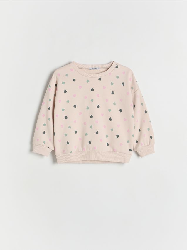 Reserved - Bluza w serduszka - kremowy