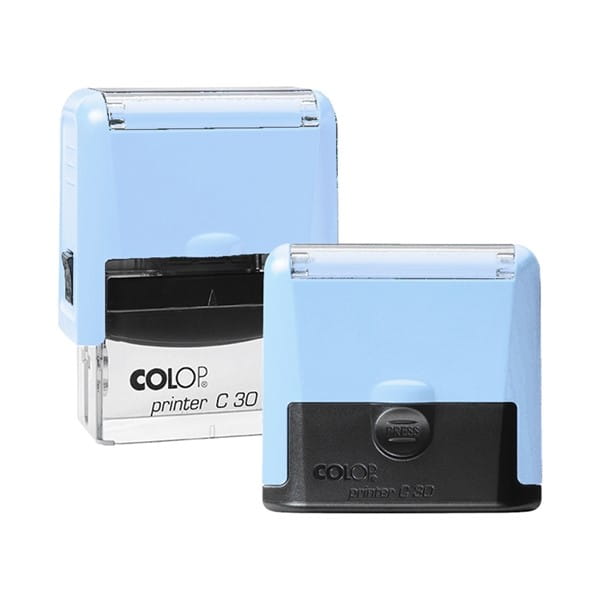 Pieczątka COLOP COMPACT 30 PRO pastelowy niebieski - poduszka: czarna 47x18 mm