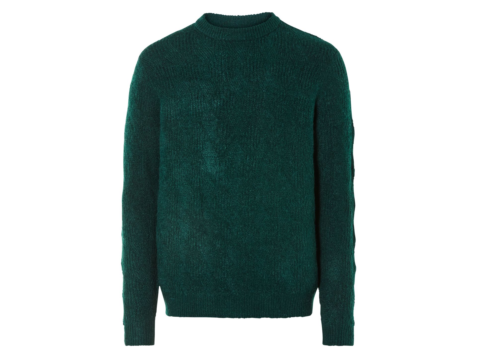 LIVERGY® Męski sweter z grubego dzianiny, okrągłym dekoltem w prążki (L (52/54), Zielony)