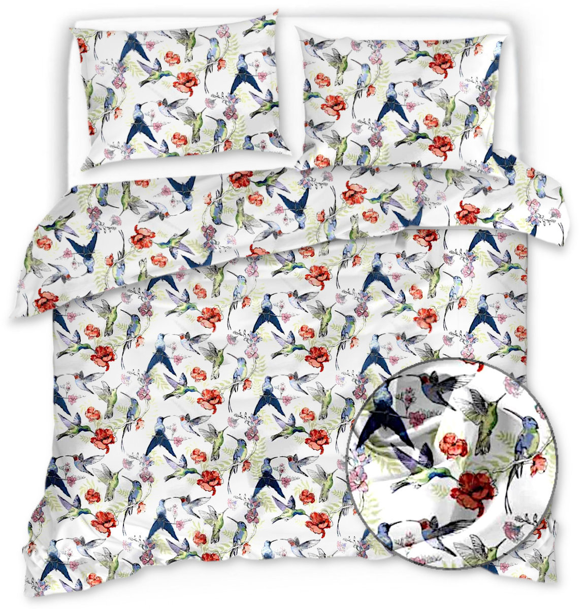 Pościel Z Mikrofibry 160X200 Biała W Ptaki 21244