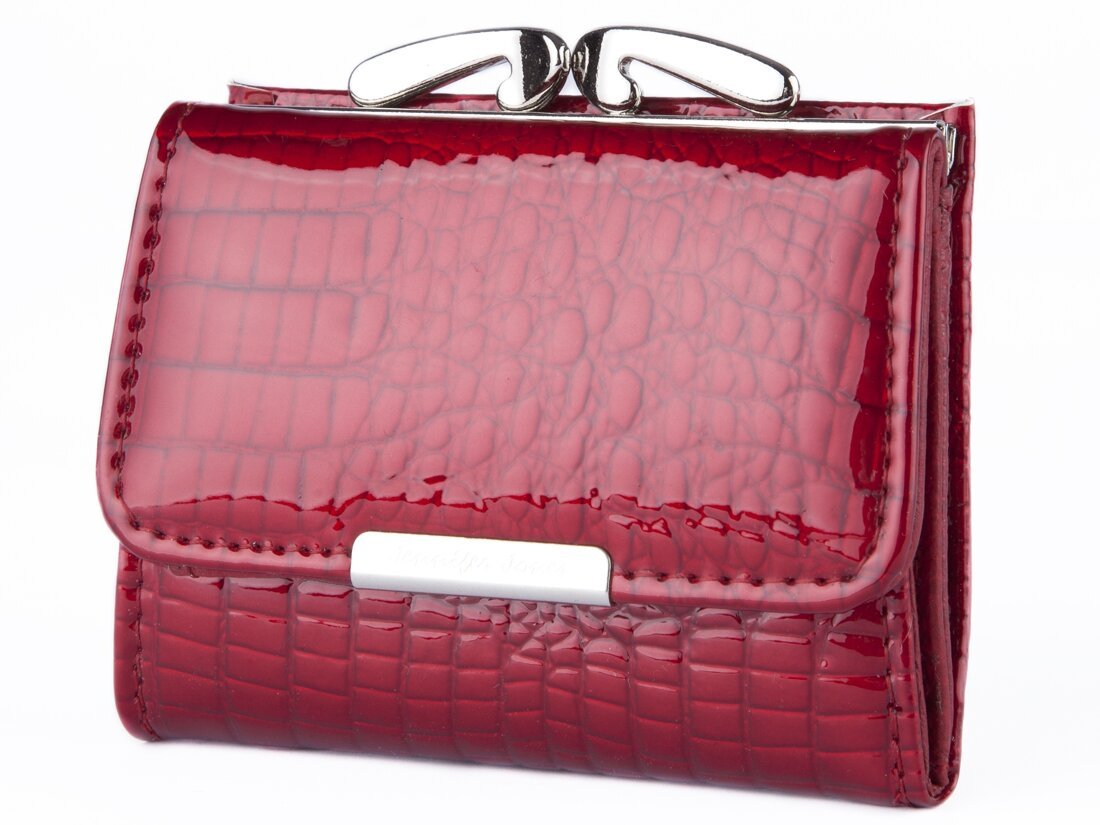 Czerwony mały portfel damski skórzany portmonetka lakier bigiel F61