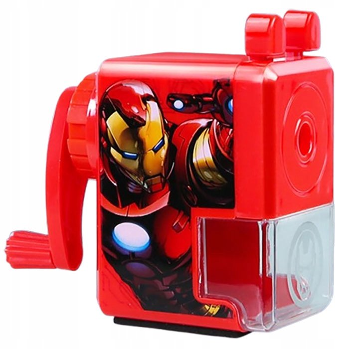temperówka szkolna do szkoły automatyczna blokada IRON MAN z pojemnikiem