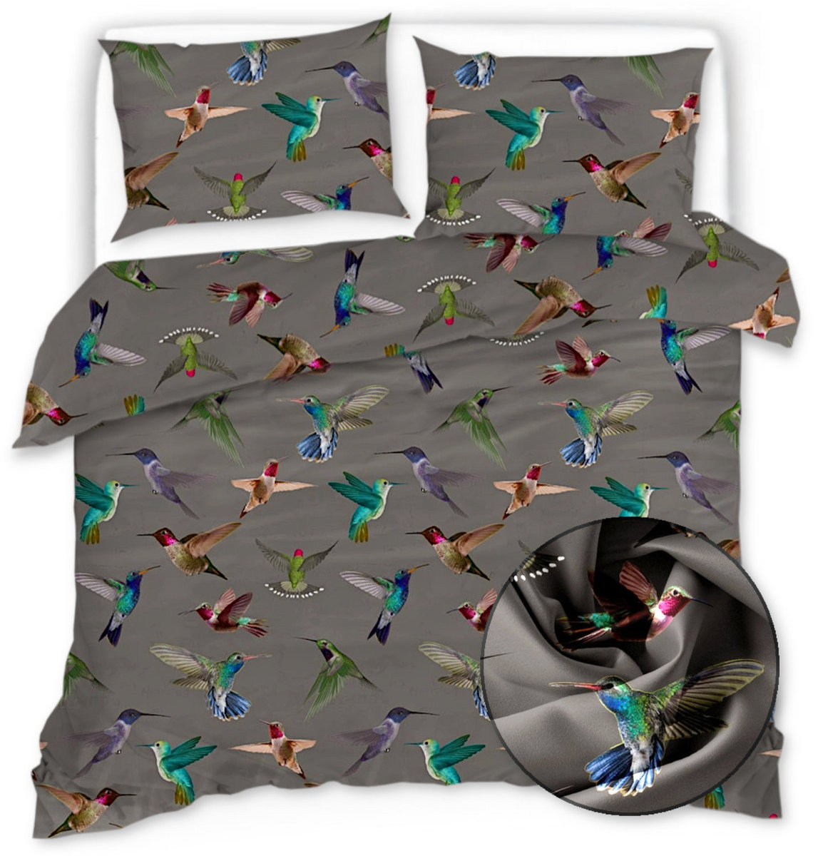 Pościel Z Mikrofibry 160X200 Szara W Ptaki 21245