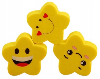 GUMKI do ścierania mazania GWIAZDKI zestaw 3szt emotki GUMKA emotikony STAR