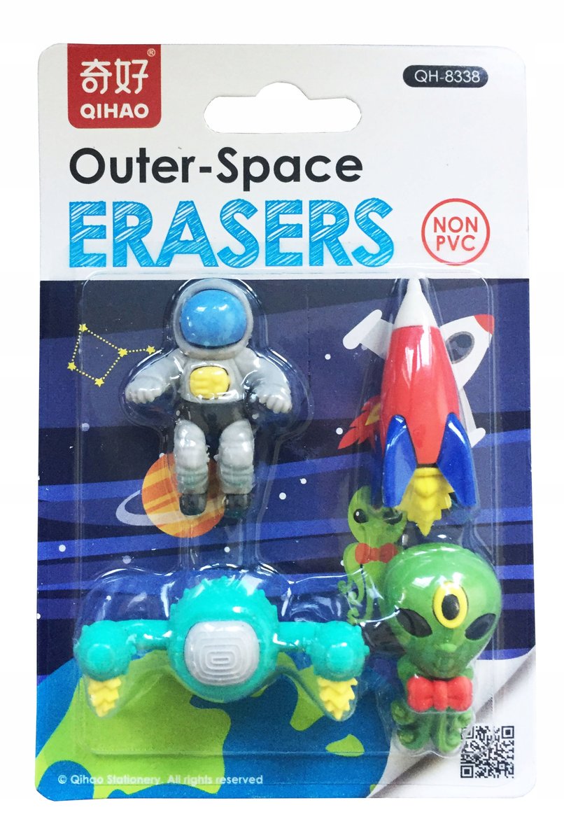 GUMKI do ścierania mazania KOSMOS komplet gumek samolot ufo gumka 4szt