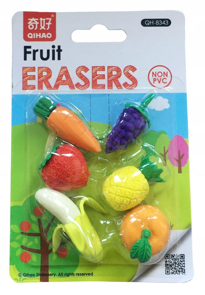 GUMKI do ścierania mazania OWOCE komplet zest. gumek banan marchewka jabłko