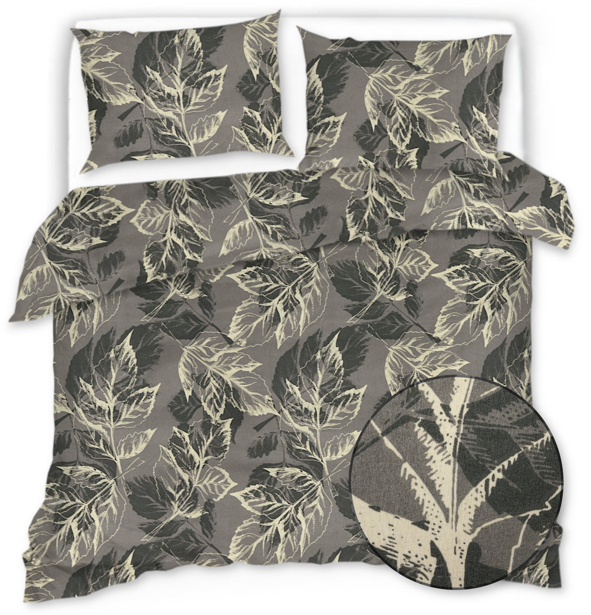 Pościel Z Mikrofibry 160X200 Szara W Liście 21249