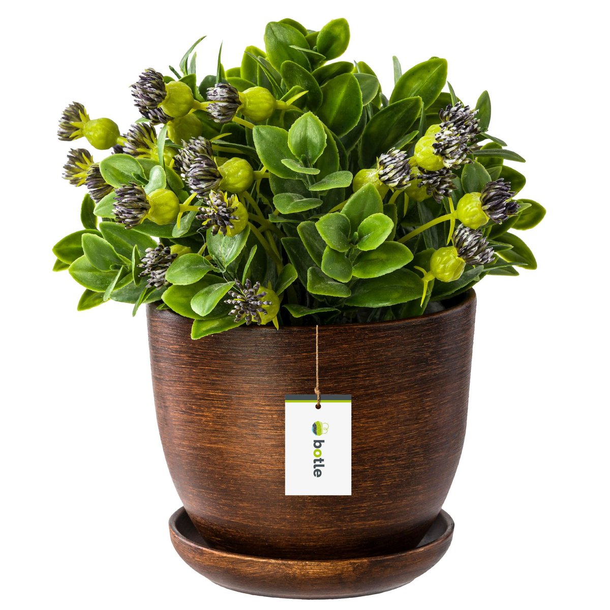 Doniczka Ceramiczna 25X20 Cm Podstawka Drewno Brąz Ciemny