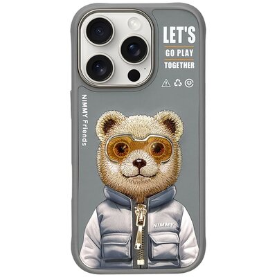 Nimmy Etui Cool&Cute 2.0 Bear do iPhone 16 Pro Max, szare z misiem
