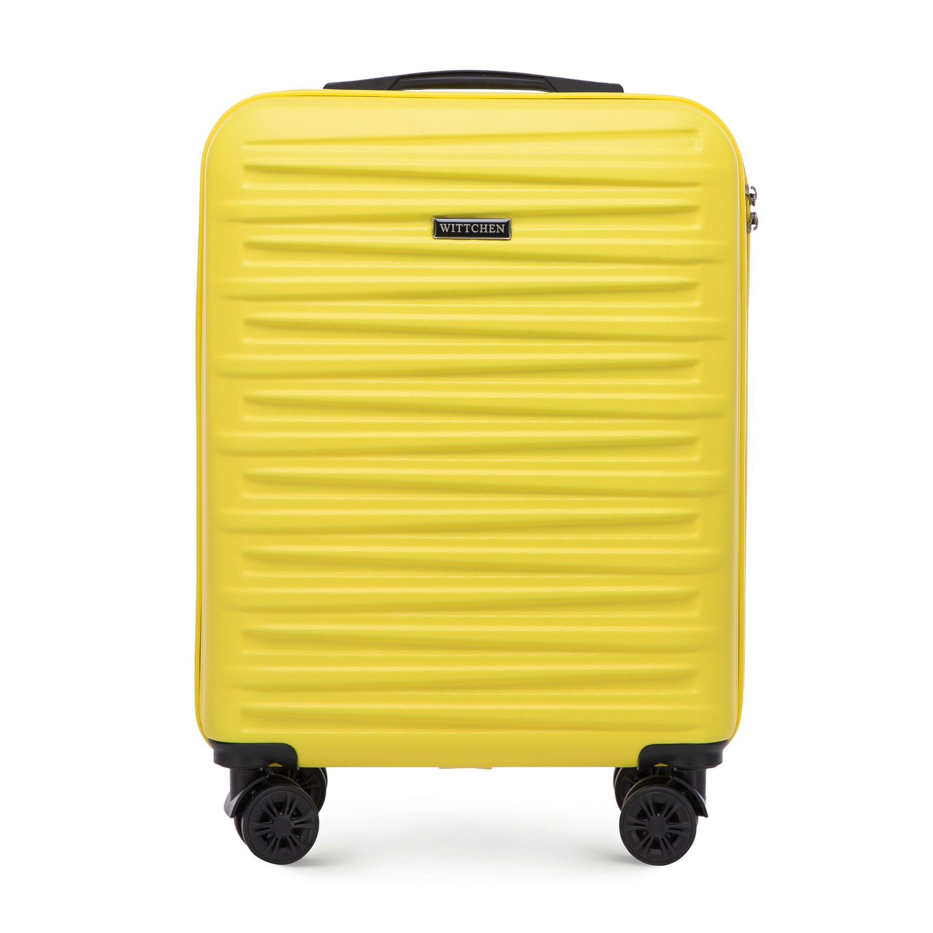 Mała walizka z ABS-u w poziome tłoczenie żółta