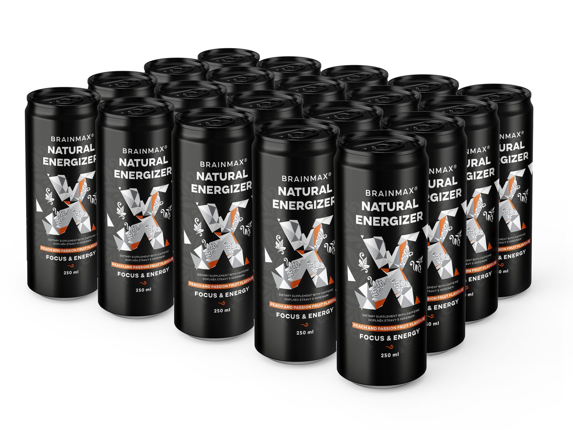 BrainMax Natural Energizer, napój energetyczny, brzoskwinia, marakuja, 20x250 ml