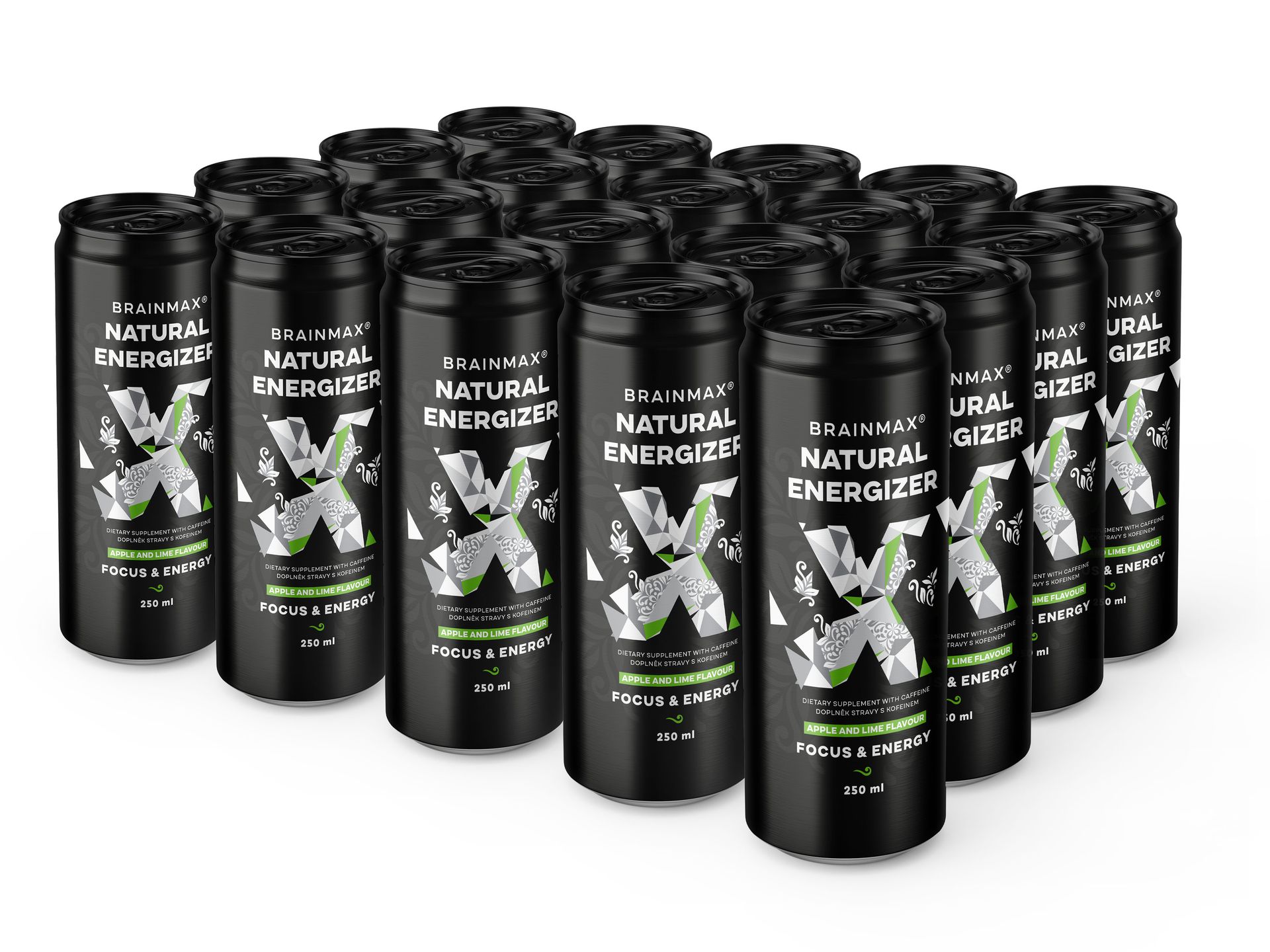 BrainMax Natural Energizer, napój energetyczny, jabłko, limonka, 20x250 ml