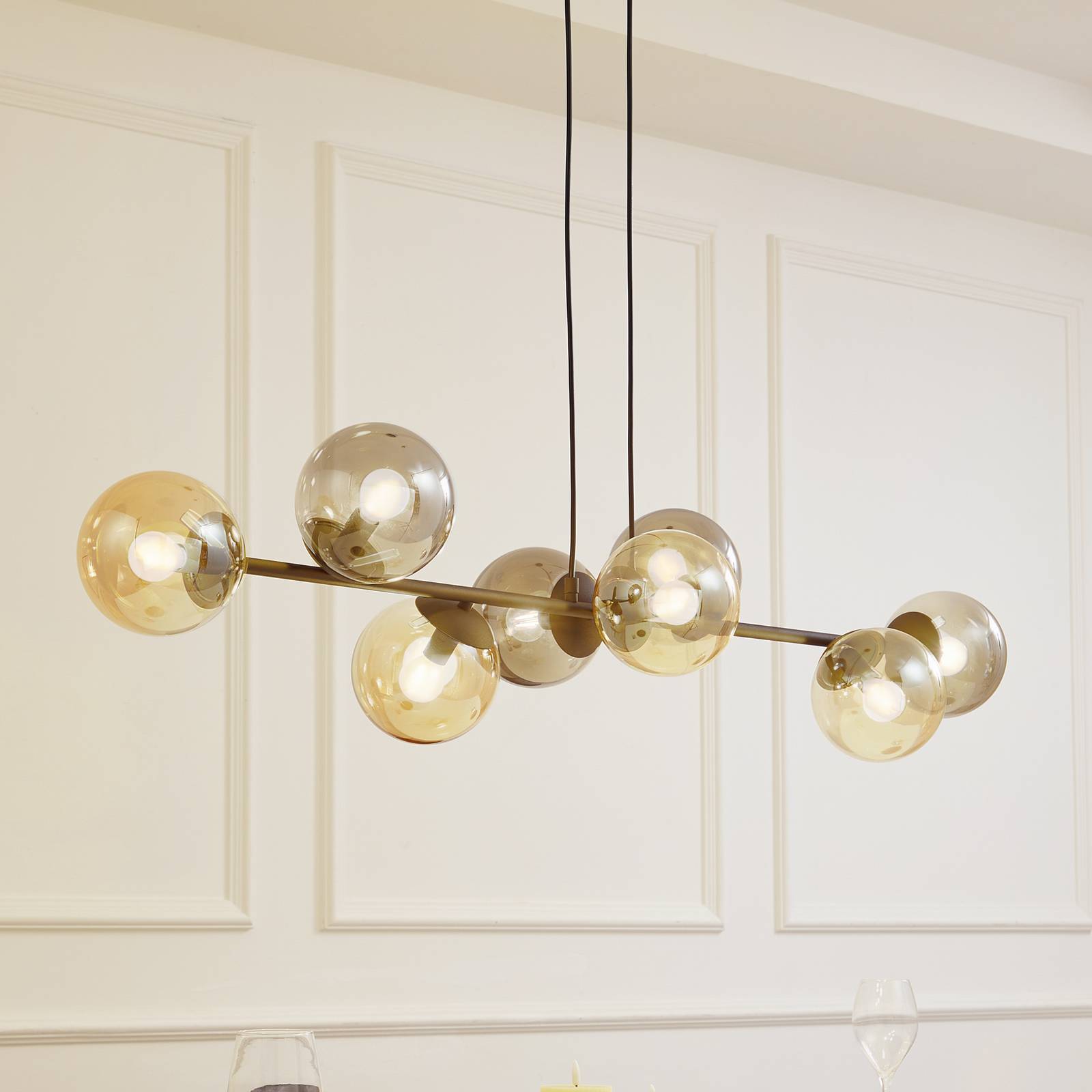 Lampa wisząca Lindby Isamer, dymny szary/bursztynowy, długość 130 cm
