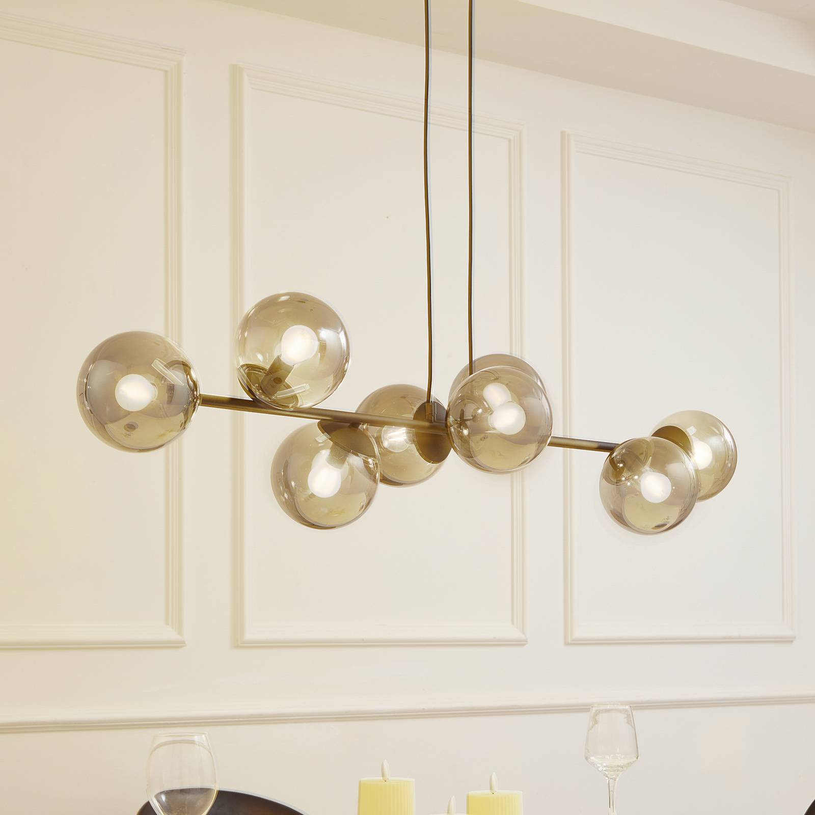 Lampa wisząca Lindby Isamer, dymny szary, długość 130 cm