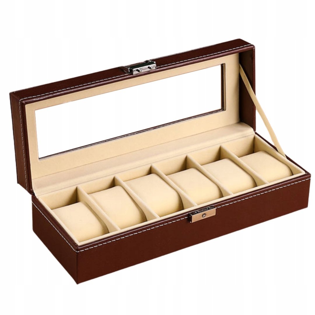 PUDEŁKO ETUI ORGANIZER SZKATUŁKA KASETKA KUFEREK NA ZEGARKI BRĄZOWE 6 G33