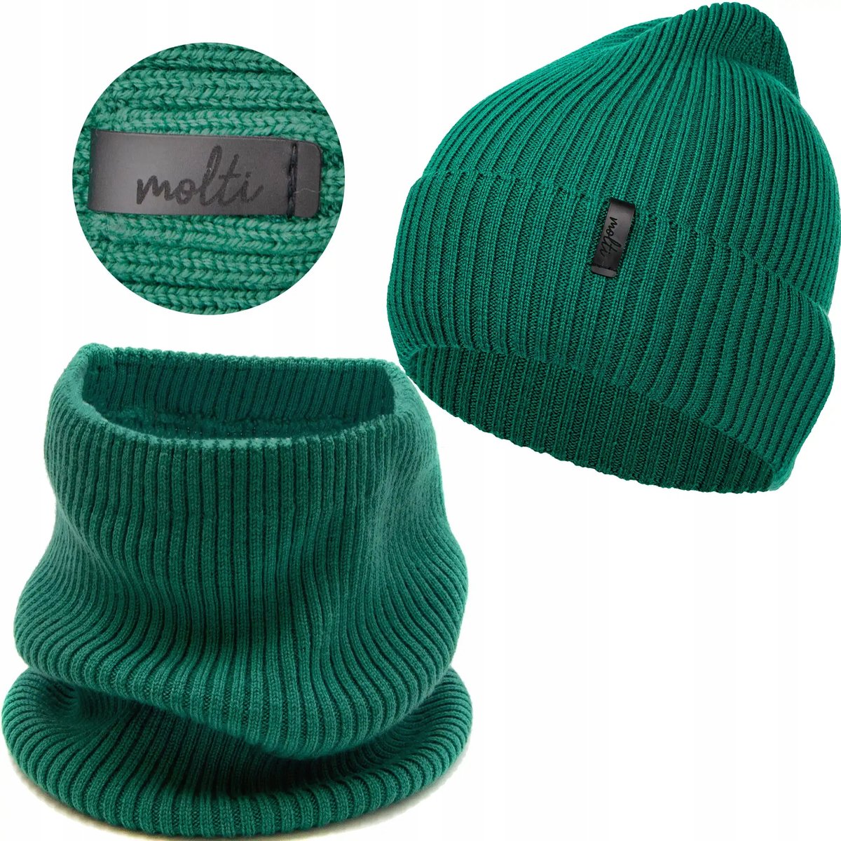 Piękny KOMPLET damski CZAPKA + KOMIN golf CIEPŁY zimowy WEŁNA merino 58-62