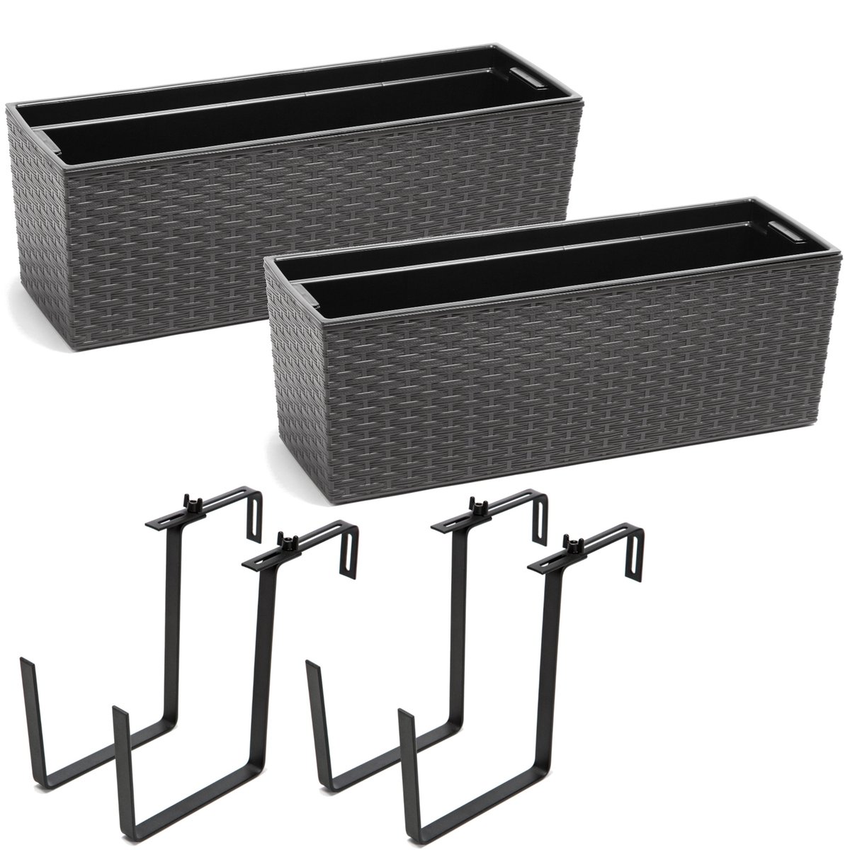 Doniczka Rattan Lamela + Uchwyt 56 X 20 Cm Tworzywo Sztuczne Grafit Metalik