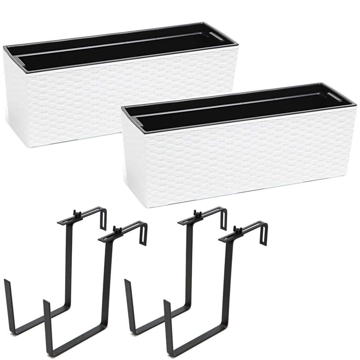 Doniczka Rattan Lamela + Uchwyt 56 X 20 Cm Tworzywo Sztuczne Biały