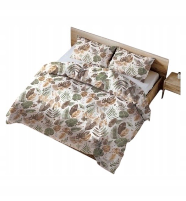 Komplet Pościel bawełniana 160x200 Malowane Liście na białym