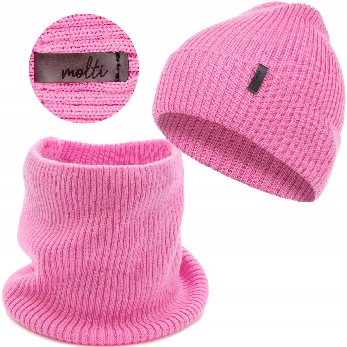 KOMPLET zimowy CZAPKA beanie ciepła + KOMIN wełna MERYNOSOWA polski 58-62