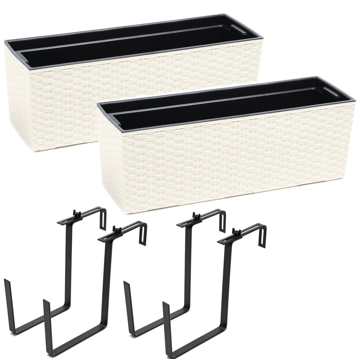 Doniczka Rattan Lamela + Uchwyt 56 X 20 Cm Tworzywo Sztuczne Kremowy