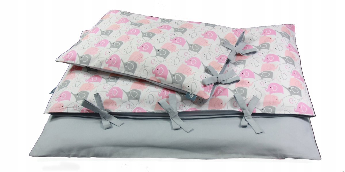 Komplet Pościeli 100% bawełnianej dziecięcej 90x120 Słonik róż/szary