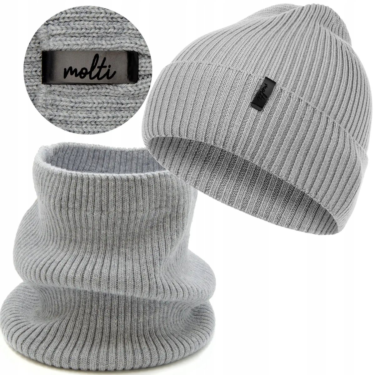 Ciepły KOMPLET damski CZAPKA i KOMIN zimowy na jesień wełniany MERINO 58-62