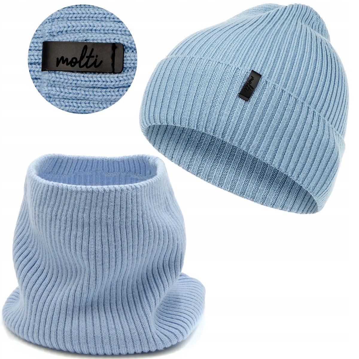 Zimowy KOMPLET damski wełniany KOMIN + CZAPKA ciepły wełna MERINO 58-62