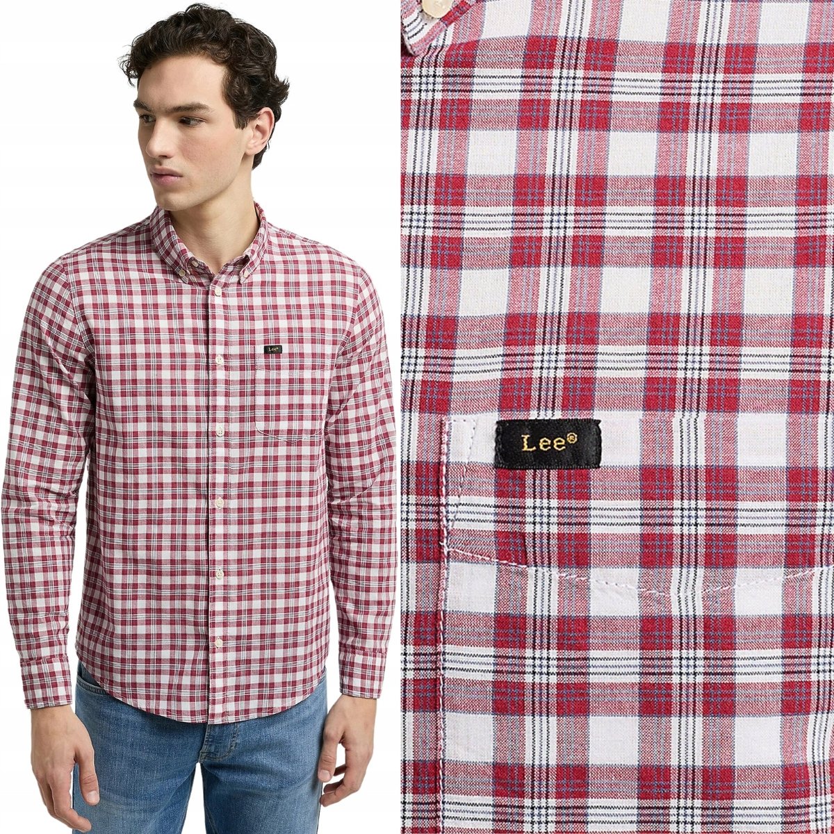 Lee BUTTON DOWN Garnet BAWEŁNIANA KOSZULA W KRATKĘ REGULAR FIT S