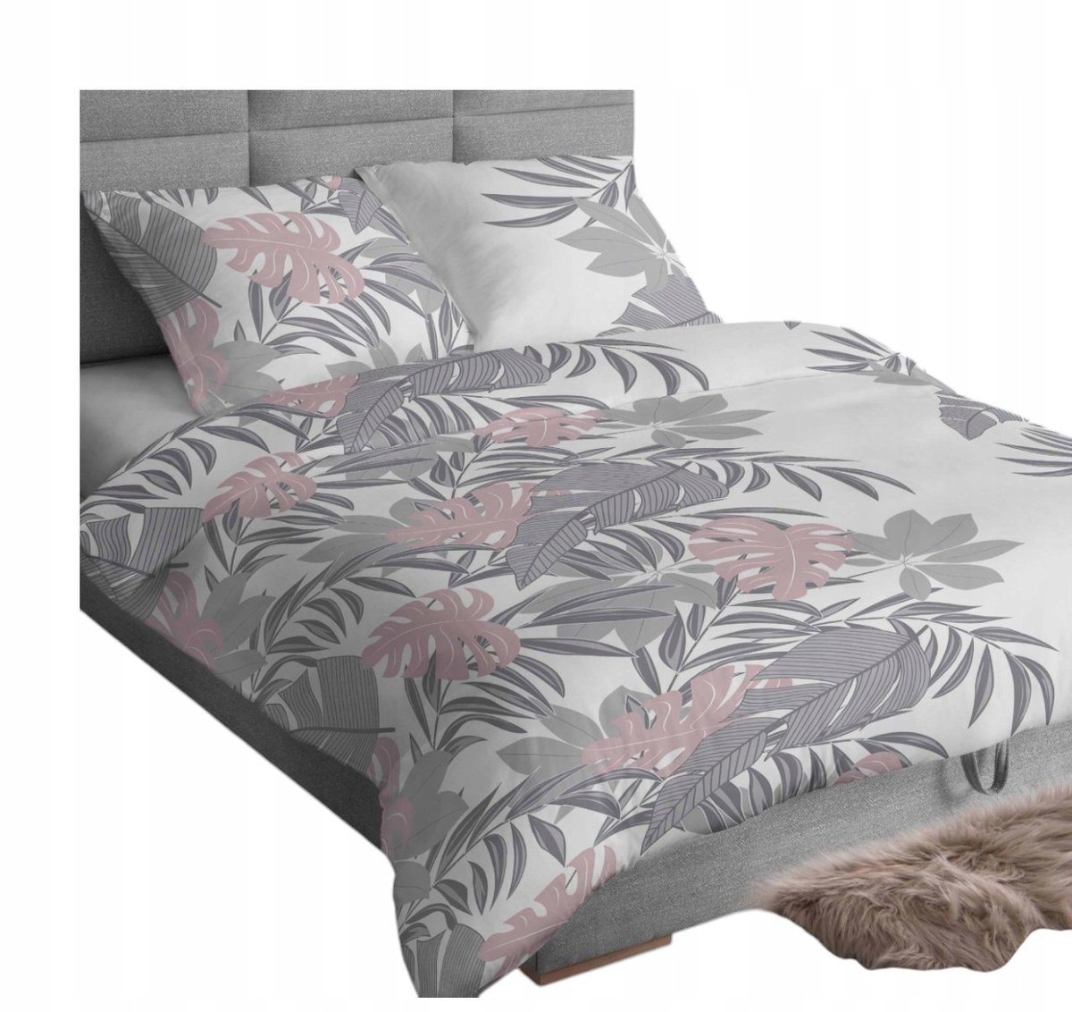 Komplet Pościel bawełniana 160x200 Monstera szara