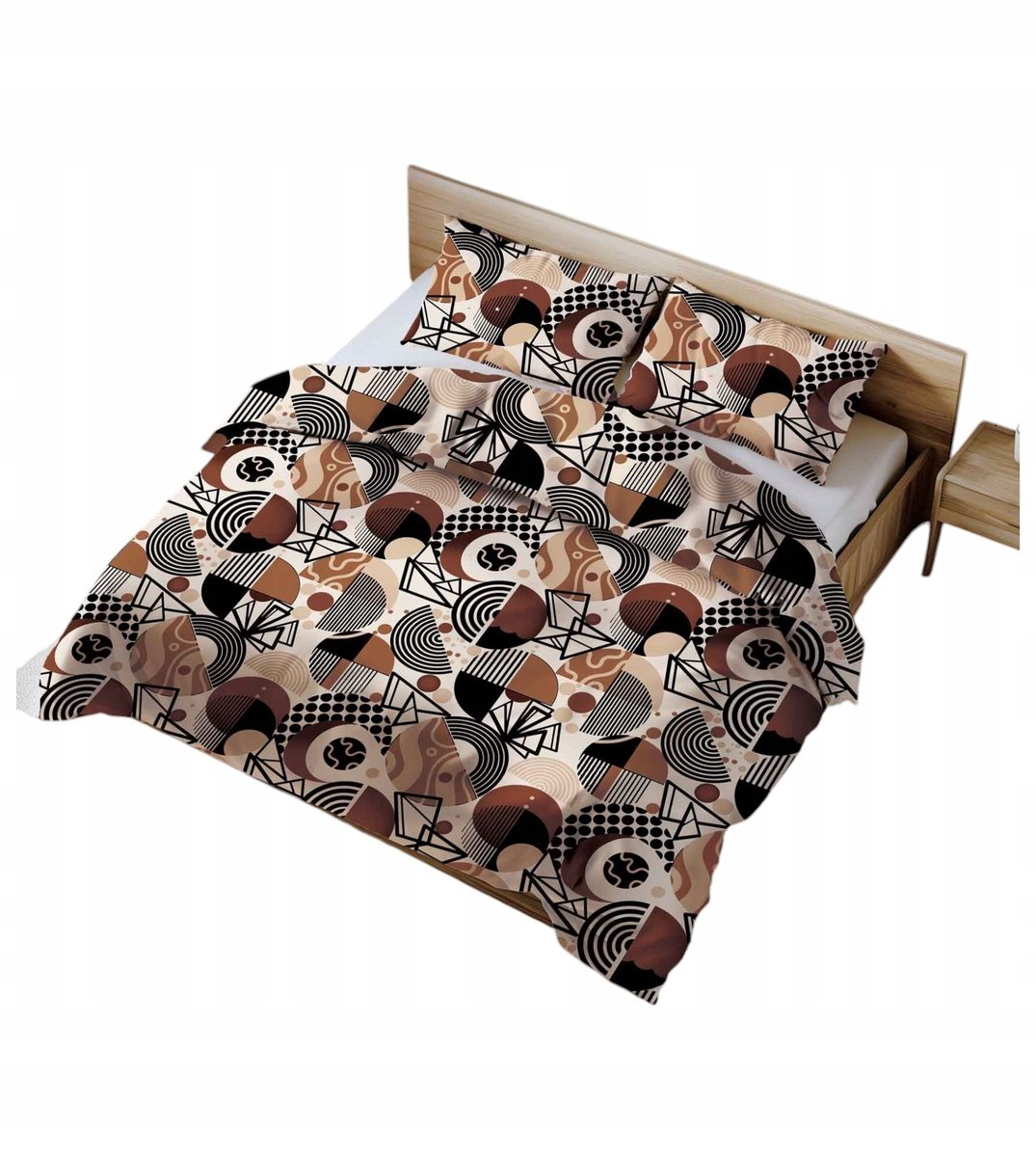 Komplet Pościel bawełniana 160x200 Geometrik brąz