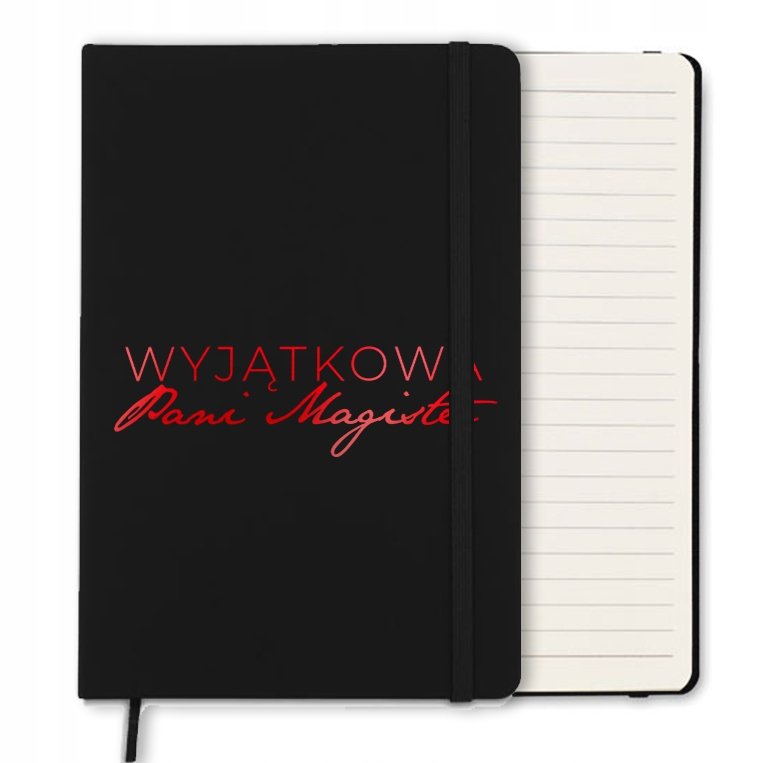 NOTES CZARNY Z GUMKĄ A5 LINIE NA PREZENT DLA PANI MAGISTER RED WIELE WZORÓW