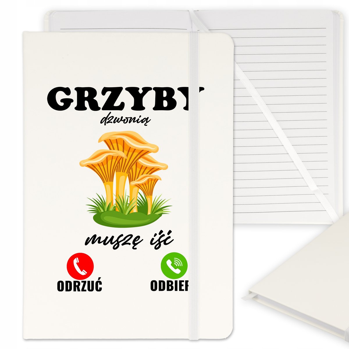 NOTES BIAŁY W LINIE Z GUMKĄ A5 DLA GRZYBIARZA WZÓR