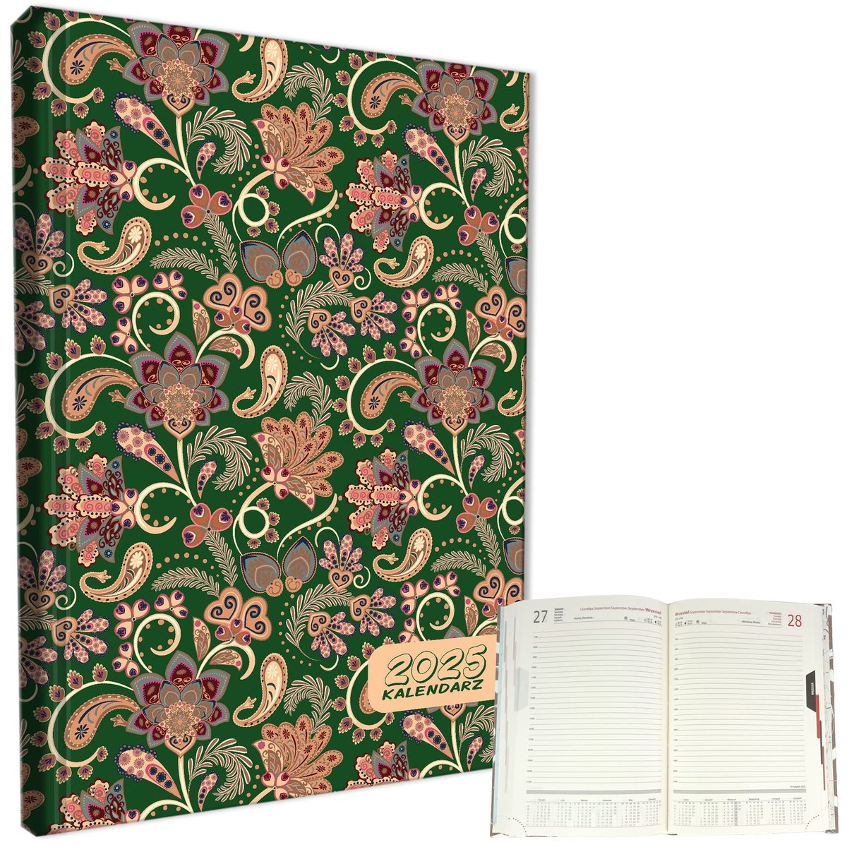 Kalendarz 2025 książkowy dzienny A5 sb/nd osobno soft touch PAISLEY KWIATY