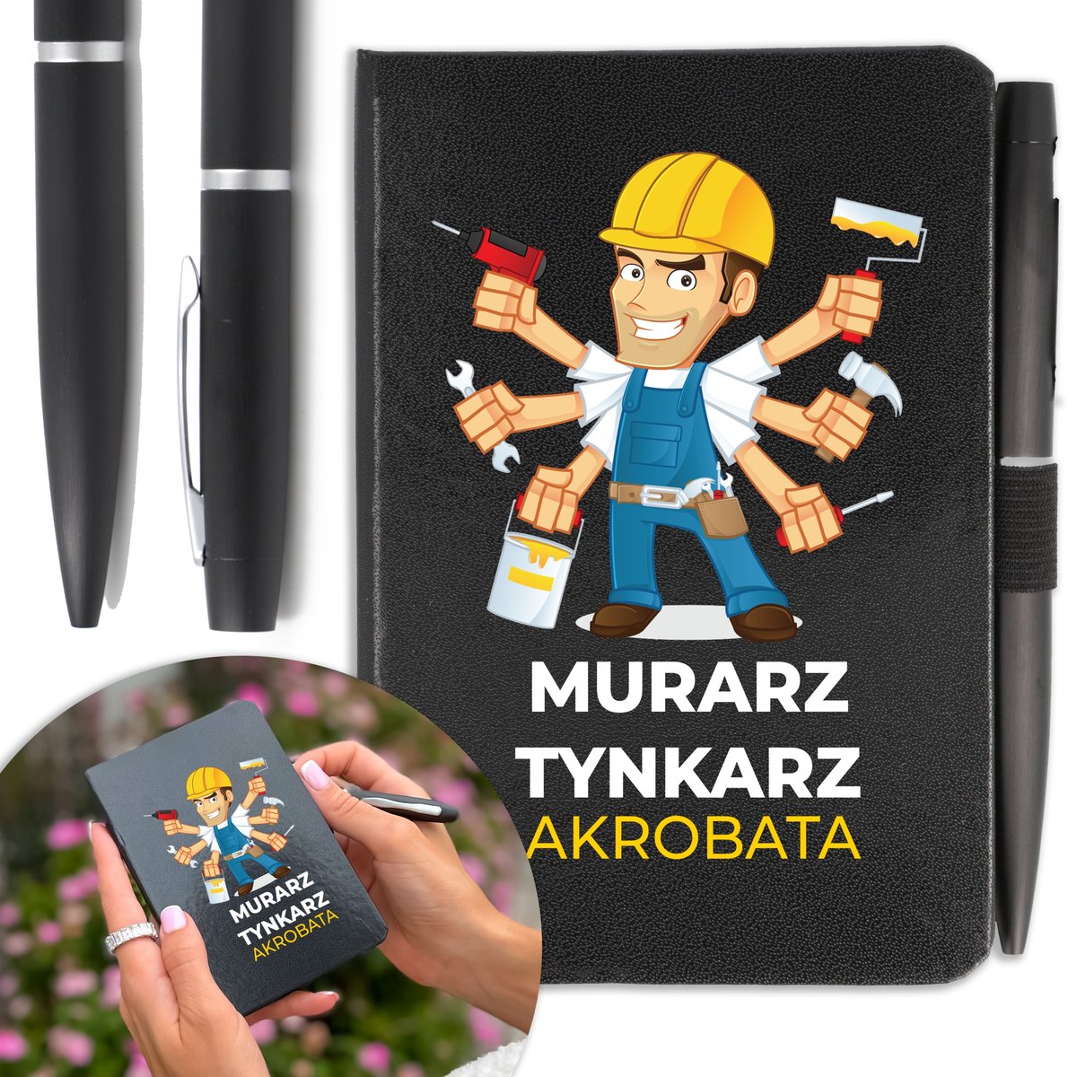 NOTES A6 + DŁUGOPIS Prezent dla BUDOWLAŃCA IMIĘ