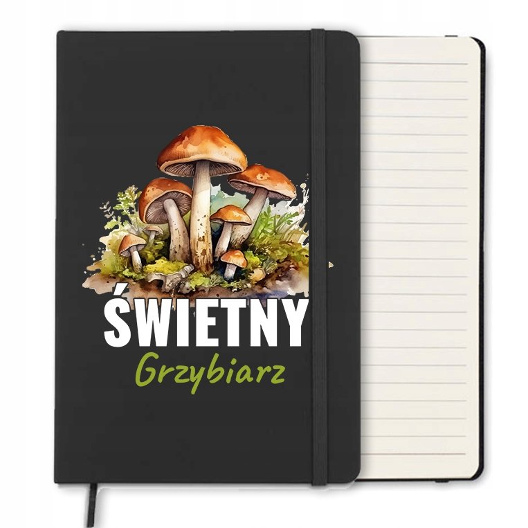 NOTES CZARNY W LINIE A5 MIŁOŚNIK GRZYBOBRANIA WZÓR