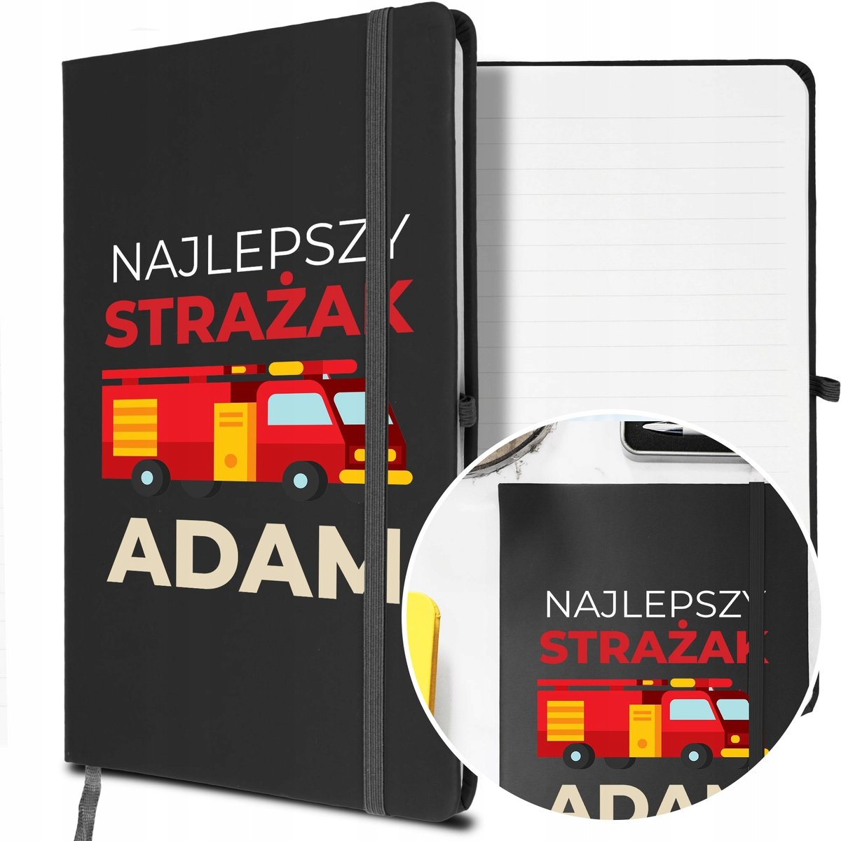NOTES A5 z Gumką Prezent dla STRAŻAKA Twoje IMIĘ