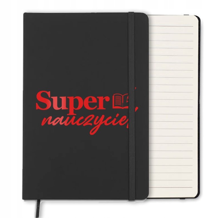 NOTES CZARNY A5 Z GUMKĄ W LINIE PREZENT DLA SUPER NAUCZYCIELA RED WZORY