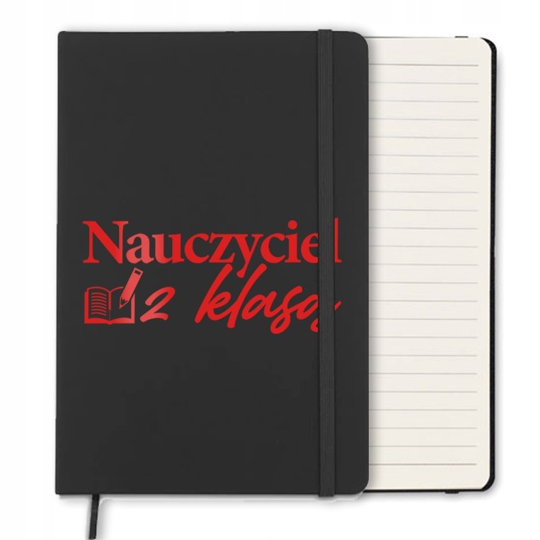 NOTES CZARNY A5 Z GUMKĄ W LINIE ORGINALNY PREZENT DLA NAUCZYCIELA RED WZORY