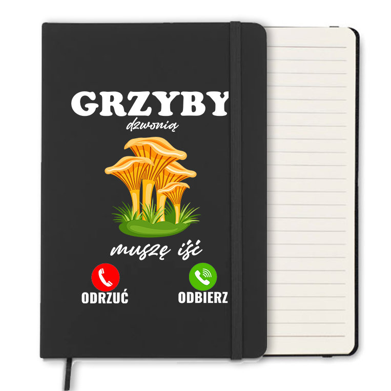 NOTES CZARNY W LINIE Z GUMKĄ A5 DLA GRZYBIARZA WZ