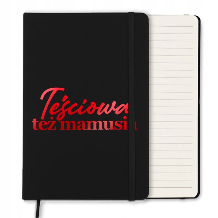 NOTES CZARNY Z GUMKĄ A5 LINIE NA PREZENT DLA TEŚCIOWEJ RED WIELE WZORÓW