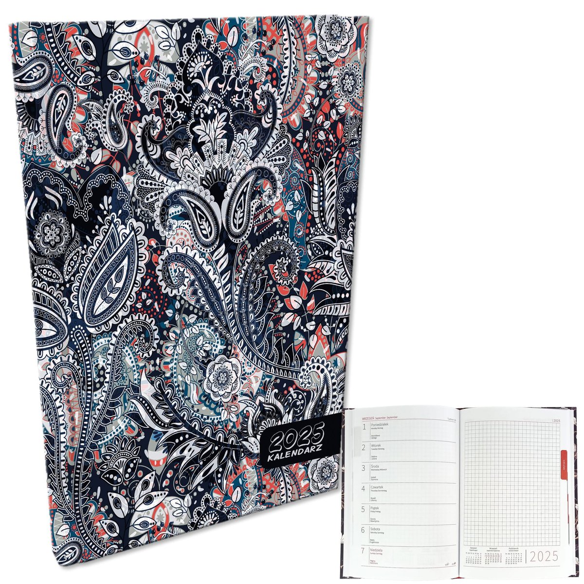 Kalendarz 2025 Książkowy Tygodniowy A5 Notatka Soft Touch Paisley Ornament