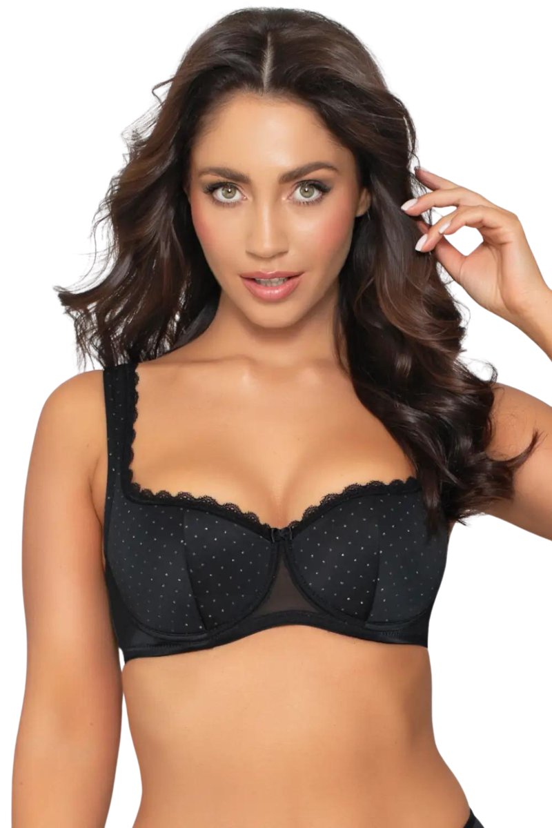 Biustonosz Balkonetka Usztywniany Stanik Szerokie Ramiączka Czarny 85B