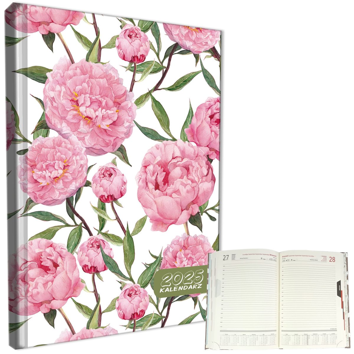 Kalendarz 2025 Książkowy Dzienny A5 Sb/Nd Osobno Soft Touch Peonie