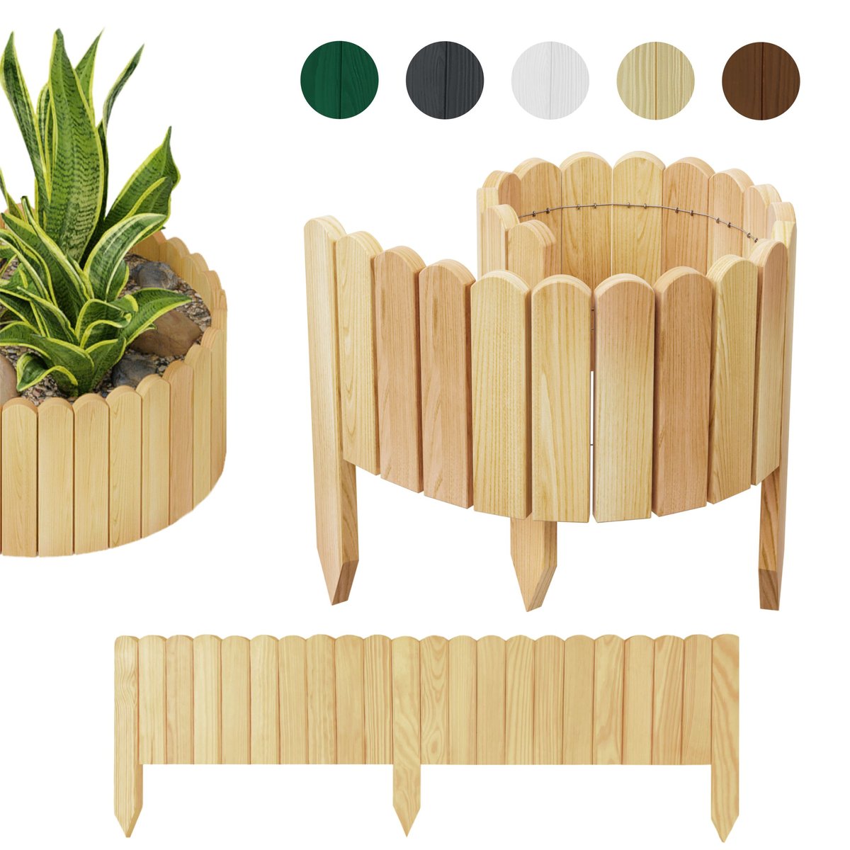 PŁOTEK OGRODOWY, palisada, obrzeże trawnikowe Rollborder 100 x 10 cm Naturalny