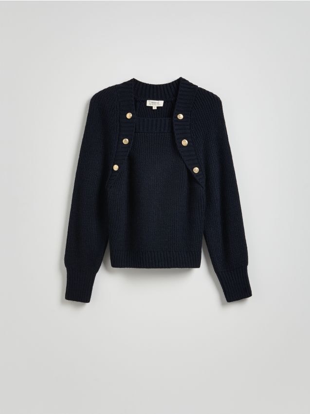 Reserved - Sweter z raglanowymi rękawami - granatowy
