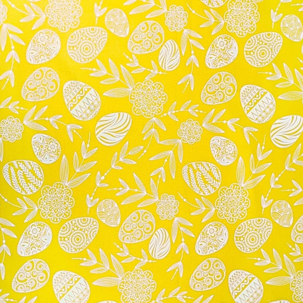 Tkanina bawełniana wzór wielkanocne pisanki na zółtym tle