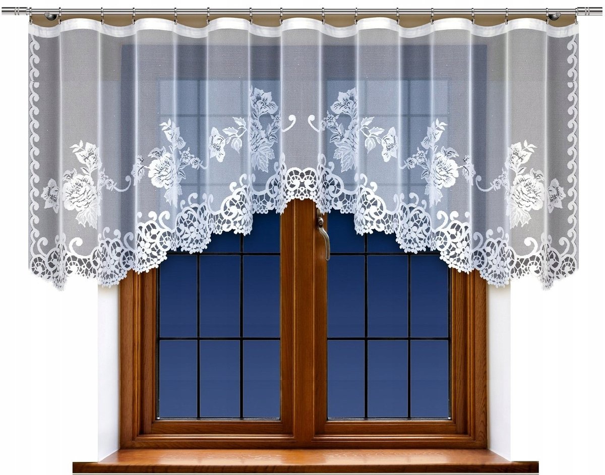 Firana, lambrekin wzór 21837 300x100cm (z taśmą) kwiaty, polski prod. HAFT